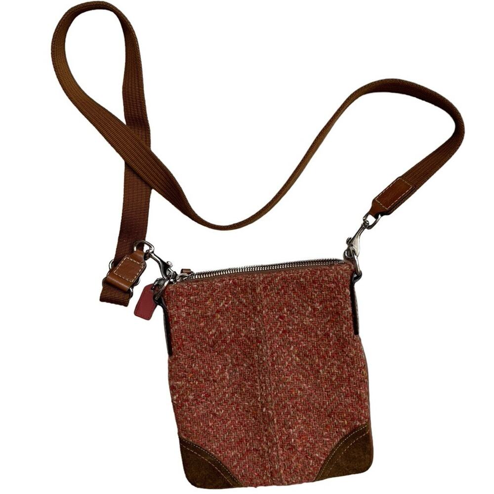 Coach Kitt Crossbody Messenger Bag Purse Tweed Wool Suede Leather Trim Lined - Picture 2 of 9
